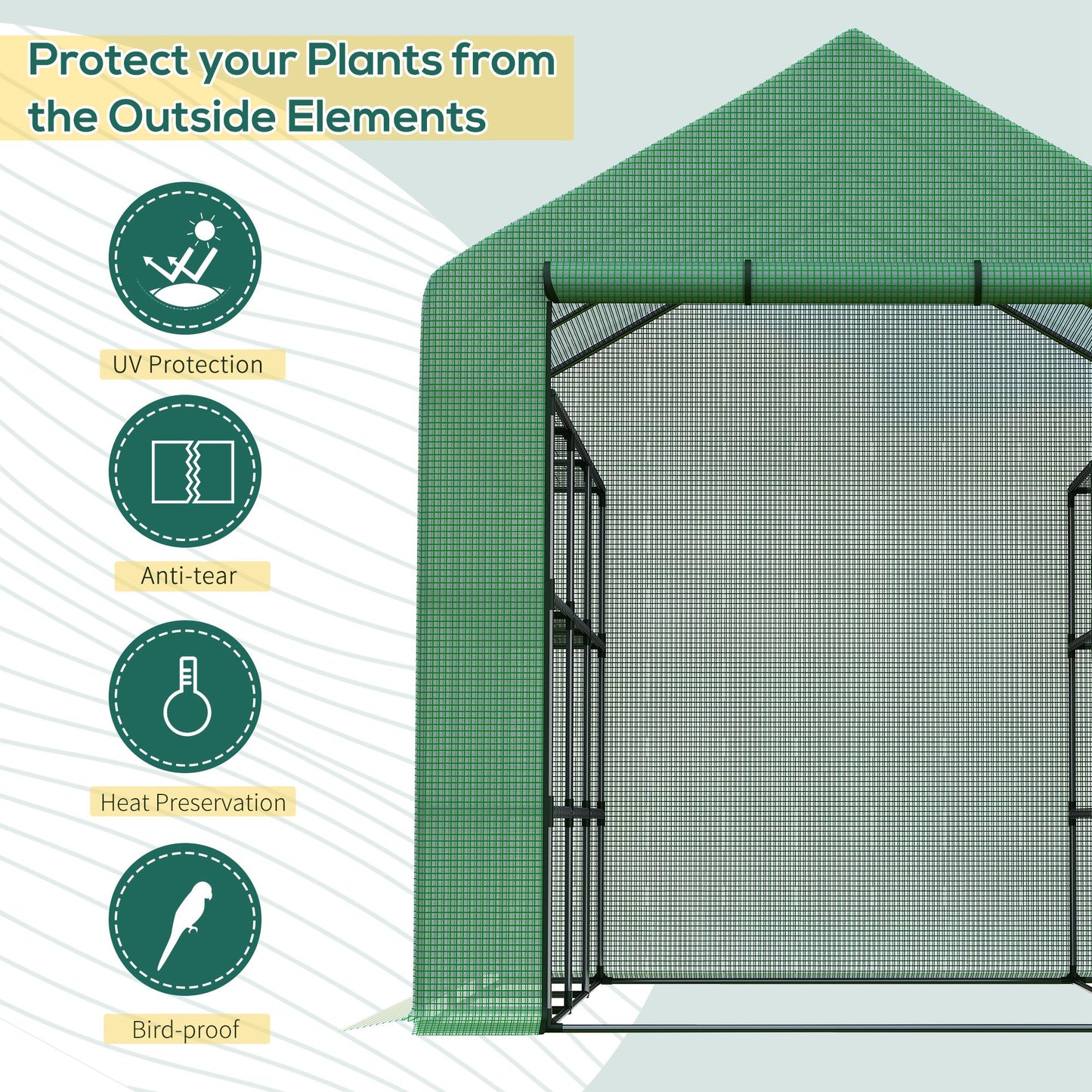 Walk-in Greenhouse with 4 Tier 24 Shelves, Portable Grow House with Roll-up Door, 244 x 180 x 210cm, Green