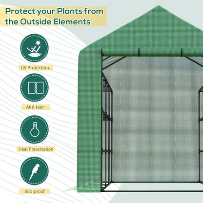 Walk-in Greenhouse with 4 Tier 24 Shelves, Portable Grow House with Roll-up Door, 244 x 180 x 210cm, Green