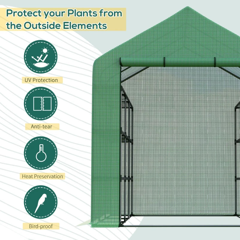 Walk-in Greenhouse with 4 Tier 24 Shelves, Portable Grow House with Roll-up Door, 244 x 180 x 210cm, Green