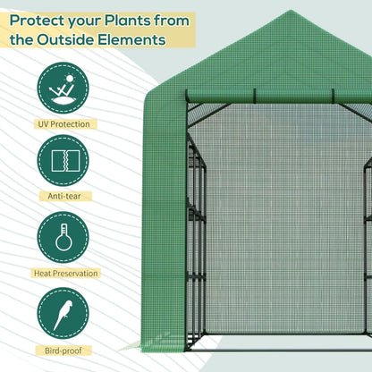 Walk-in Greenhouse with 4 Tier 24 Shelves, Portable Grow House with Roll-up Door, 244 x 180 x 210cm, Green