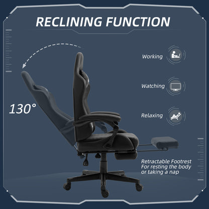 Racing Gaming Chair Faux Leather Gamer Recliner Home Office, Black