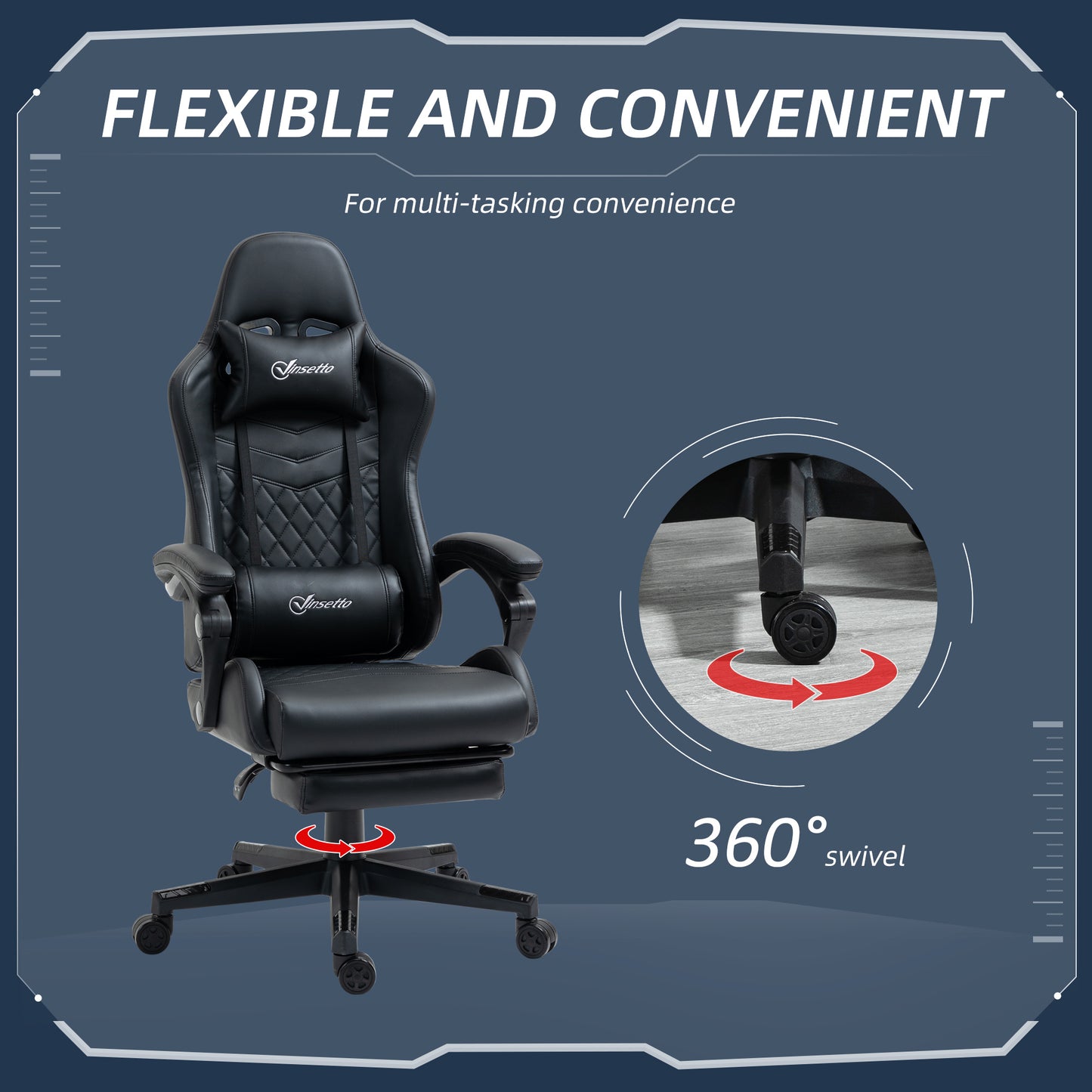 Racing Gaming Chair Faux Leather Gamer Recliner Home Office, Black