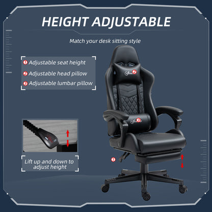 Racing Gaming Chair Faux Leather Gamer Recliner Home Office, Black