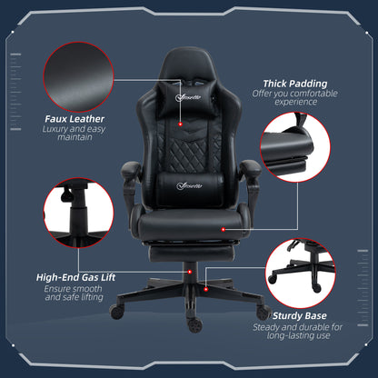 Racing Gaming Chair Faux Leather Gamer Recliner Home Office, Black