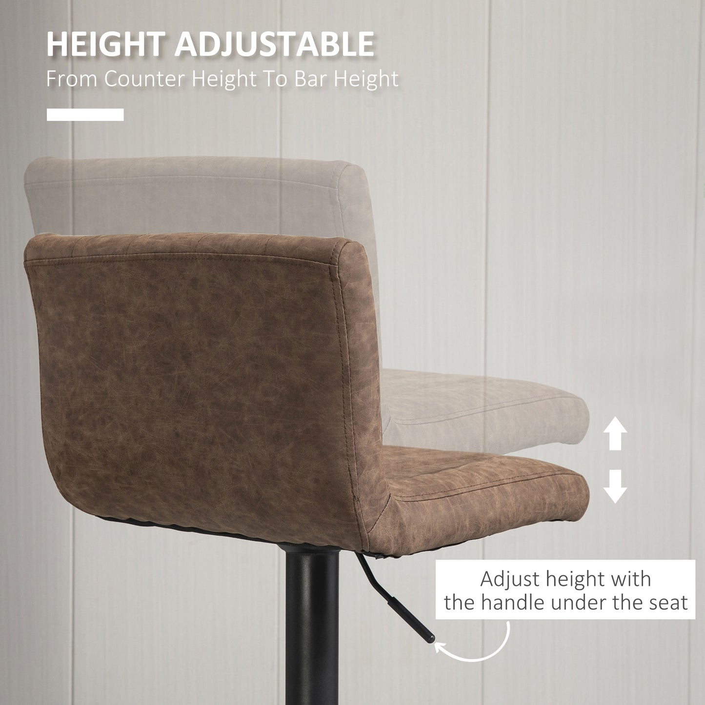 Barstools Set of 2 Adjustable Height Bar Chairs with Footrest, Brown