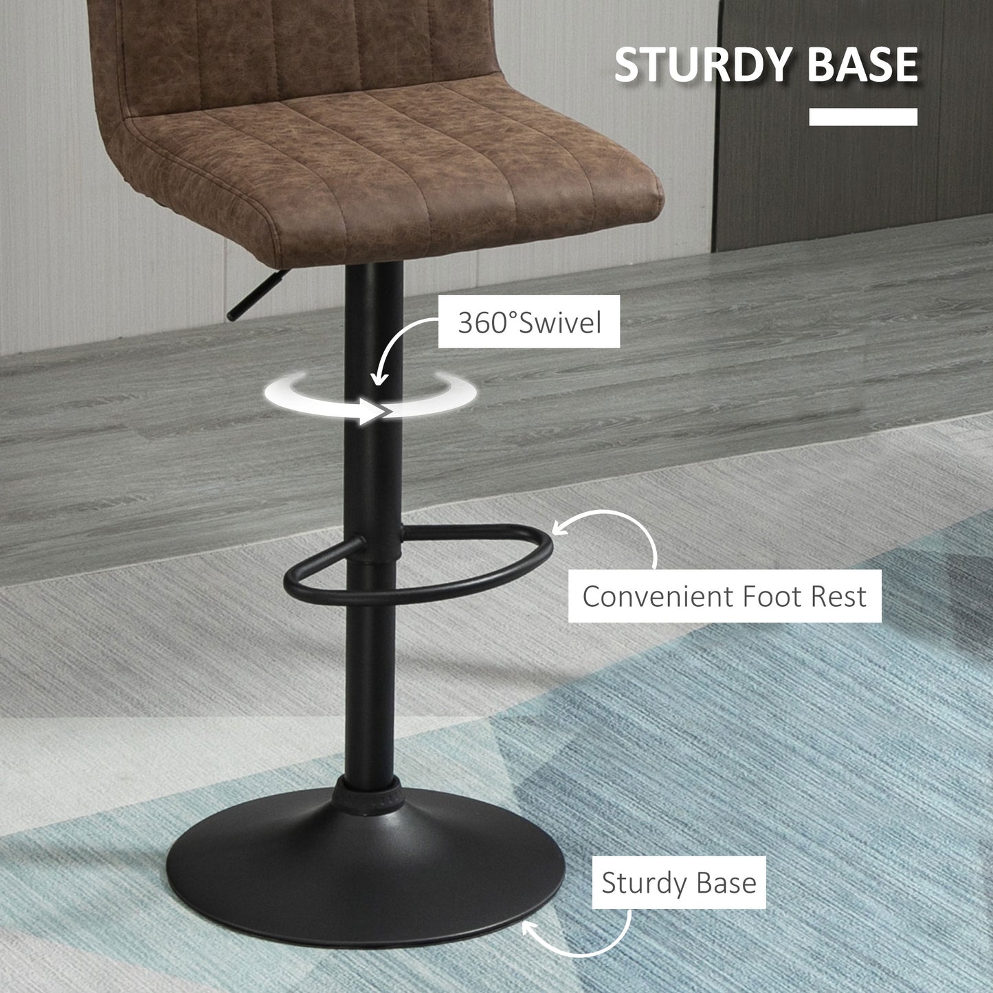 Barstools Set of 2 Adjustable Height Bar Chairs with Footrest, Brown