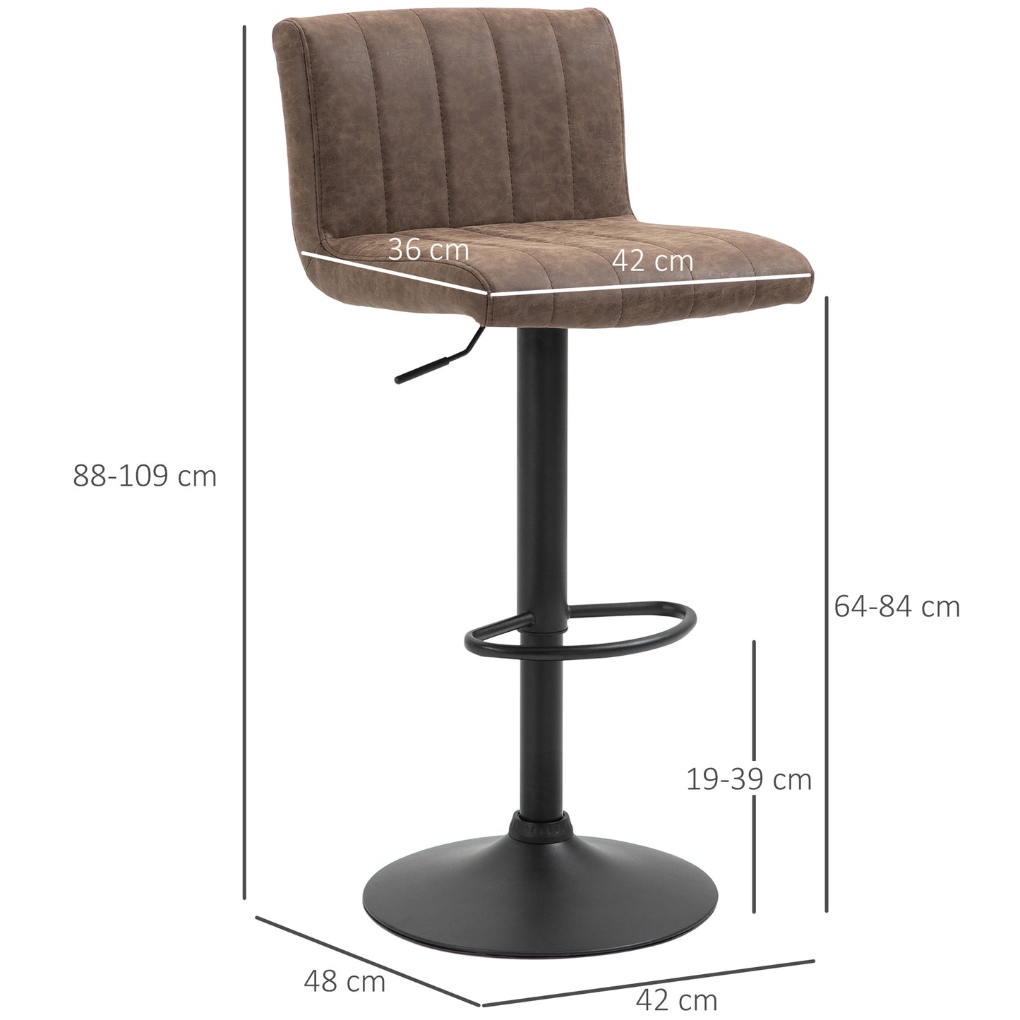 Barstools Set of 2 Adjustable Height Bar Chairs with Footrest, Brown