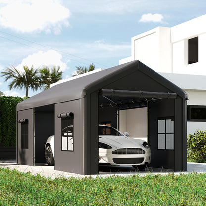 3 x 6 m Heavy Duty Carport, Portable Garage with 3 Doors, Dark Grey
