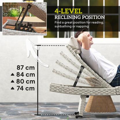 PE Rattan Sun Lounger with 4-Level Adjustable Backrest, Grey