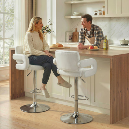 Bar Stools Adjustable Swivel with Armrest Set of 2 White