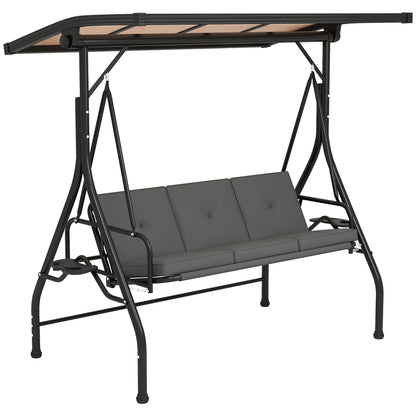 3 Seater Garden Swing Seat Bed, Convertible Swing Chair, Dark Grey