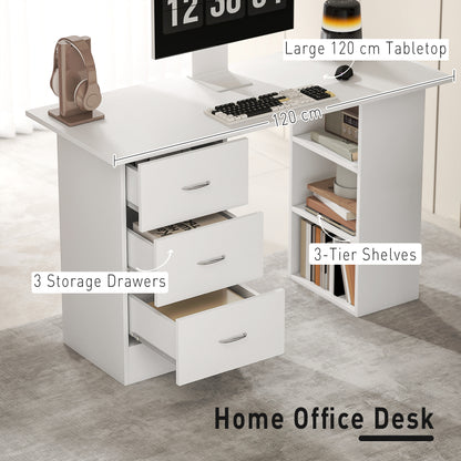 120cm Computer Desk PC Table Workstation w/ 3 Shelf & Drawers White