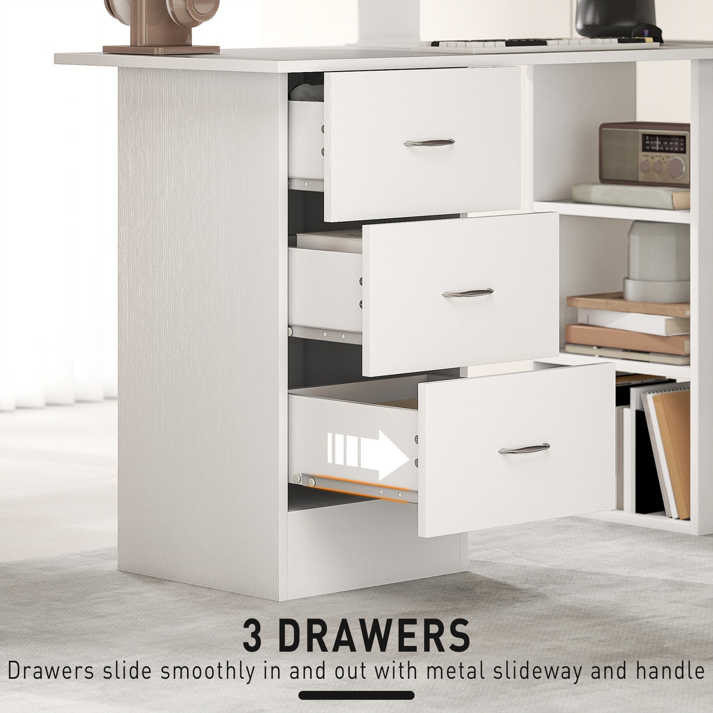 120cm Computer Desk PC Table Workstation w/ 3 Shelf & Drawers White