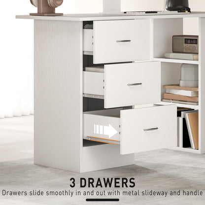 120cm Computer Desk PC Table Workstation w/ 3 Shelf & Drawers White