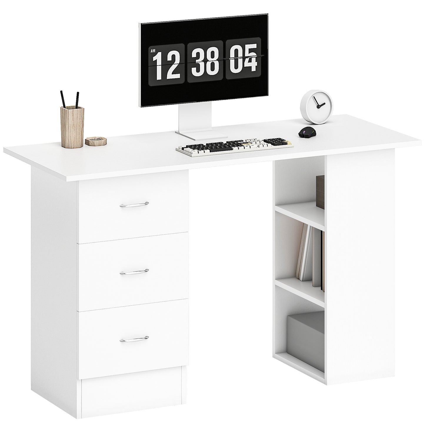 120cm Computer Desk PC Table Workstation w/ 3 Shelf & Drawers White