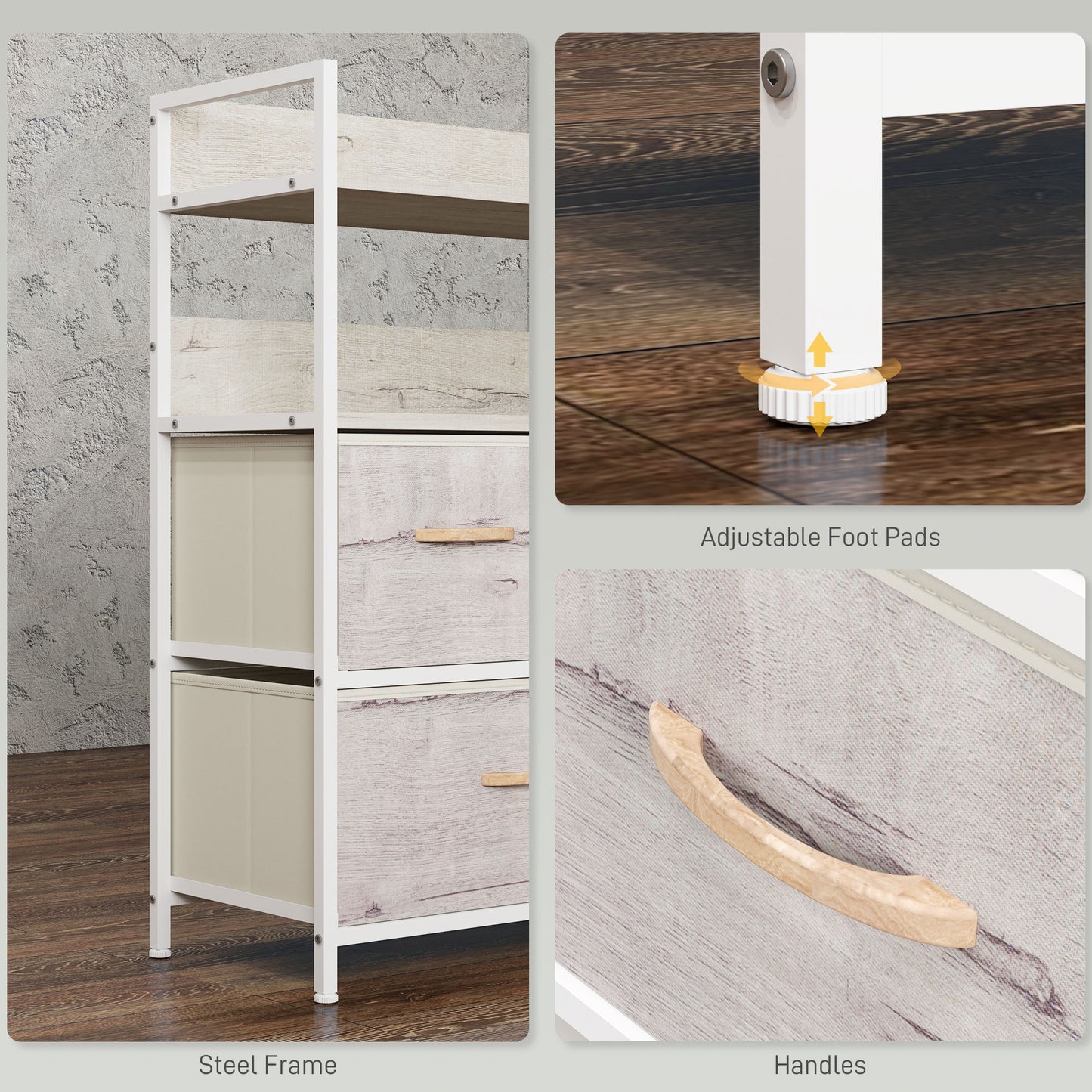 Bedroom Chest of Drawers 5 Drawer Dresser w/ Shelves, Natural