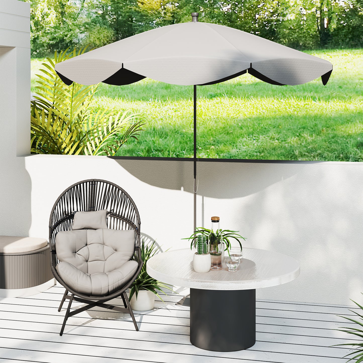 Standing Rattan Garden Egg Chair with Headrest, Charcoal Grey