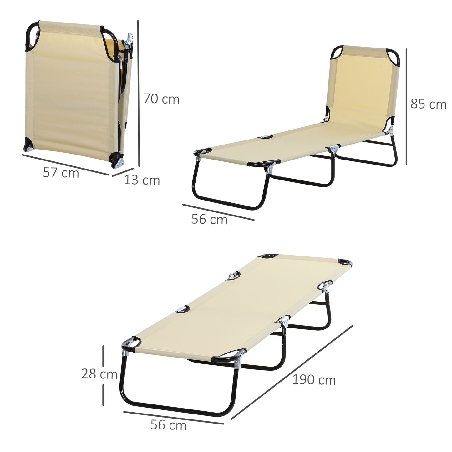 Portable Folding Sun Lounger With 5-Position Adjustable Backrest Relaxer Recliner with Lightweight Frame Great for Pool or Sun Bathing Beige