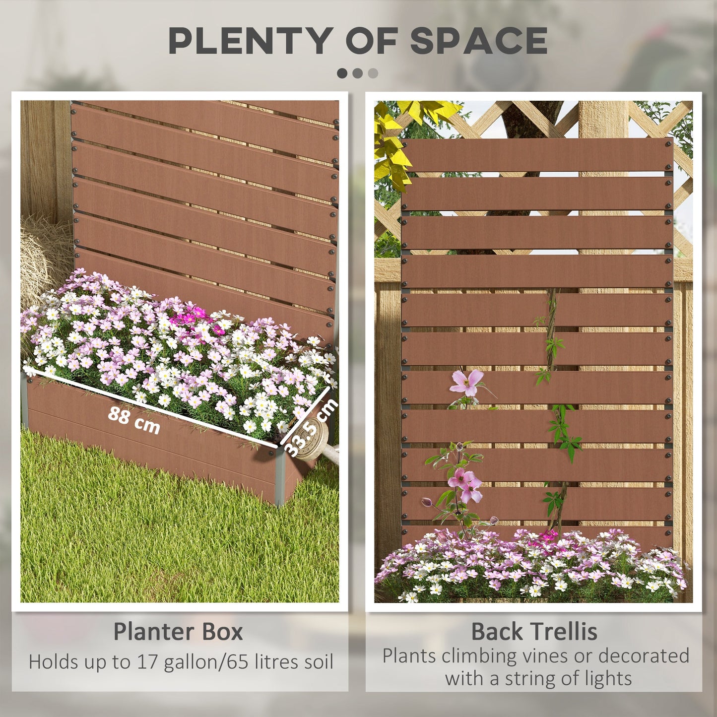 Raised Bed for Garden, Planter with Trellis for Climbing Plants, Vines, Planter Box with Drainage Gap, Brown