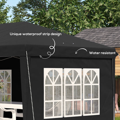 3 x 6m Pop Up Gazebo, Height Adjustable Marquee Party Tent with Sidewalls and Storage Bag, Black