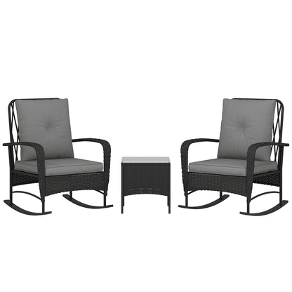 Rattan Bistro Set Balcony Furniture with Rocking Chairs, Black