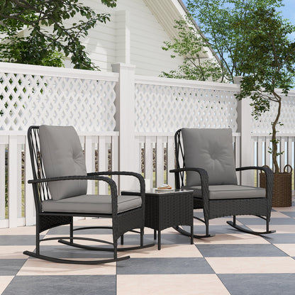 Rattan Bistro Set Balcony Furniture with Rocking Chairs, Black