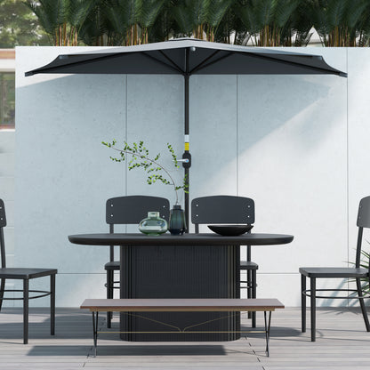 3(m) Half Round Parasol Garden Sun Umbrella w/ Crank Dark Grey