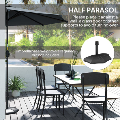 3(m) Half Round Parasol Garden Sun Umbrella w/ Crank Dark Grey