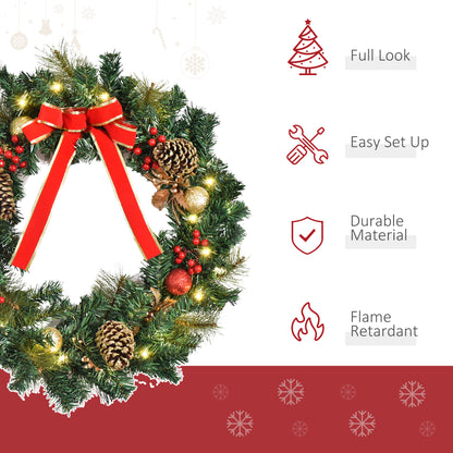 Pre-Lit Artificial Christmas Door Wreath Holly Garland Decor 20 LED