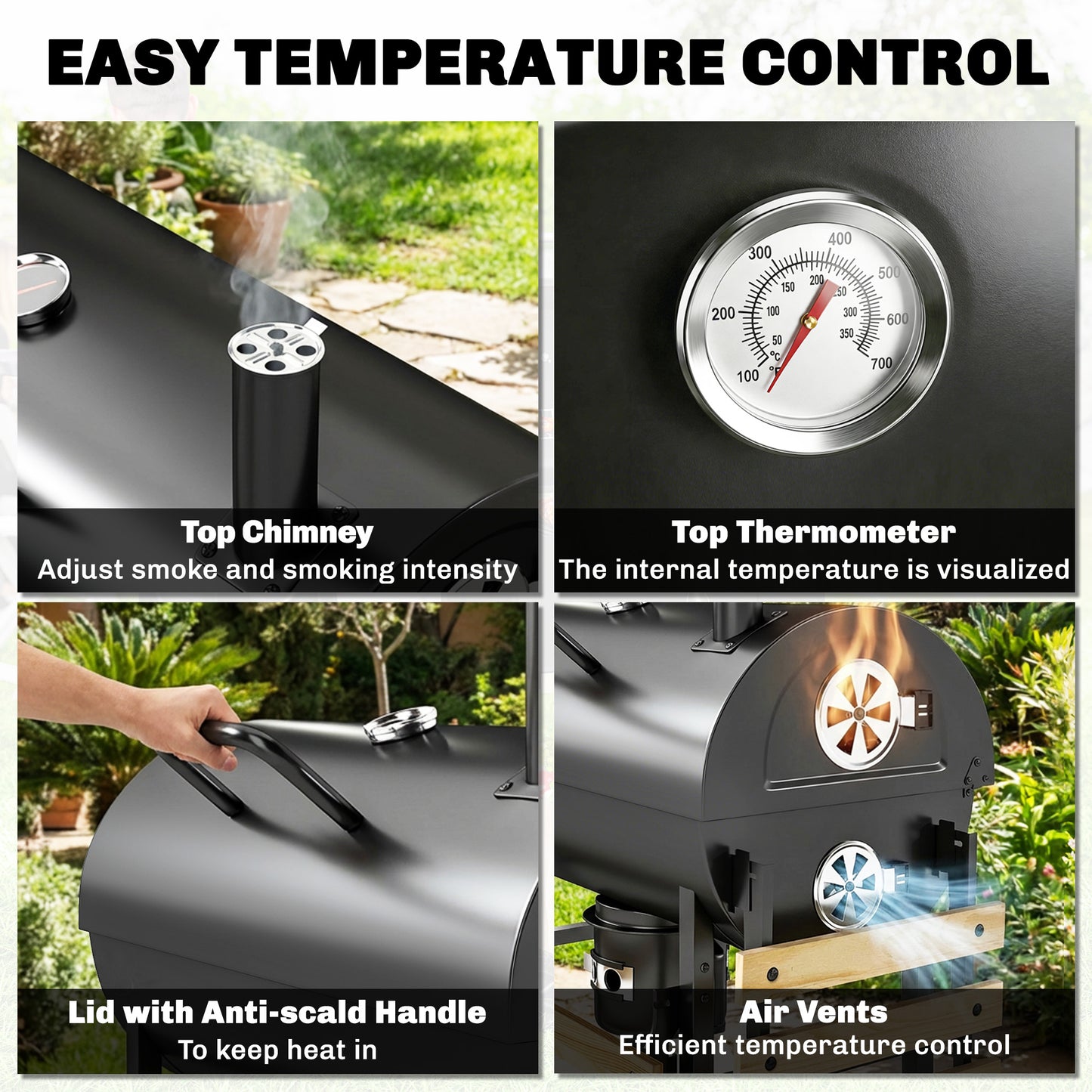 Charcoal Grill, Charcoal BBQ Grill with Foldable Shelves
