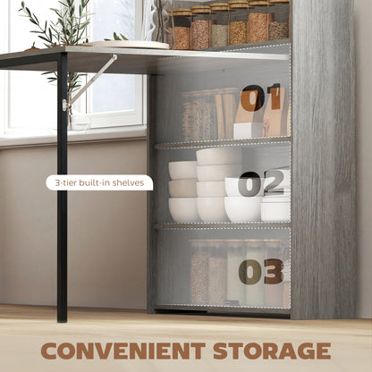 Folding Dining Table, Kitchen Table with Shelves Grey Wood Effect