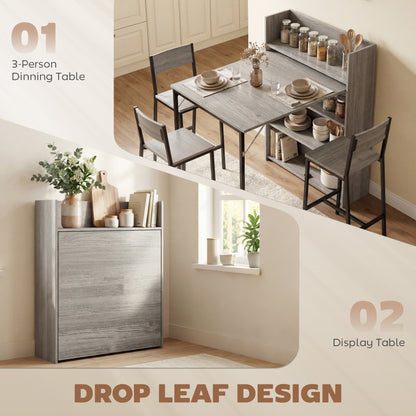 Folding Dining Table, Kitchen Table with Shelves Grey Wood Effect