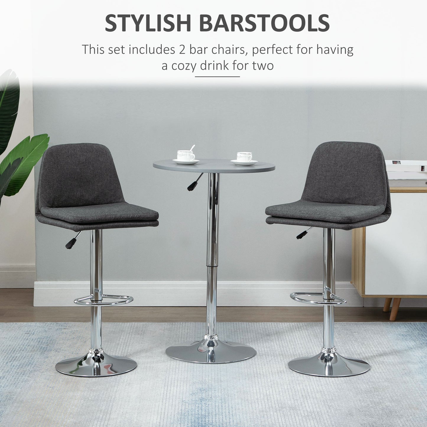 Morden Adjustable Swivel Bar Stools Set of 2, with Backrest, Grey