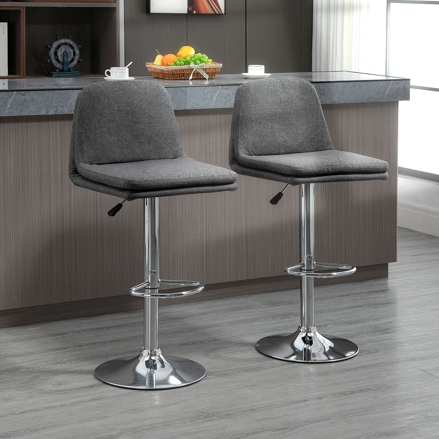 Morden Adjustable Swivel Bar Stools Set of 2, with Backrest, Grey