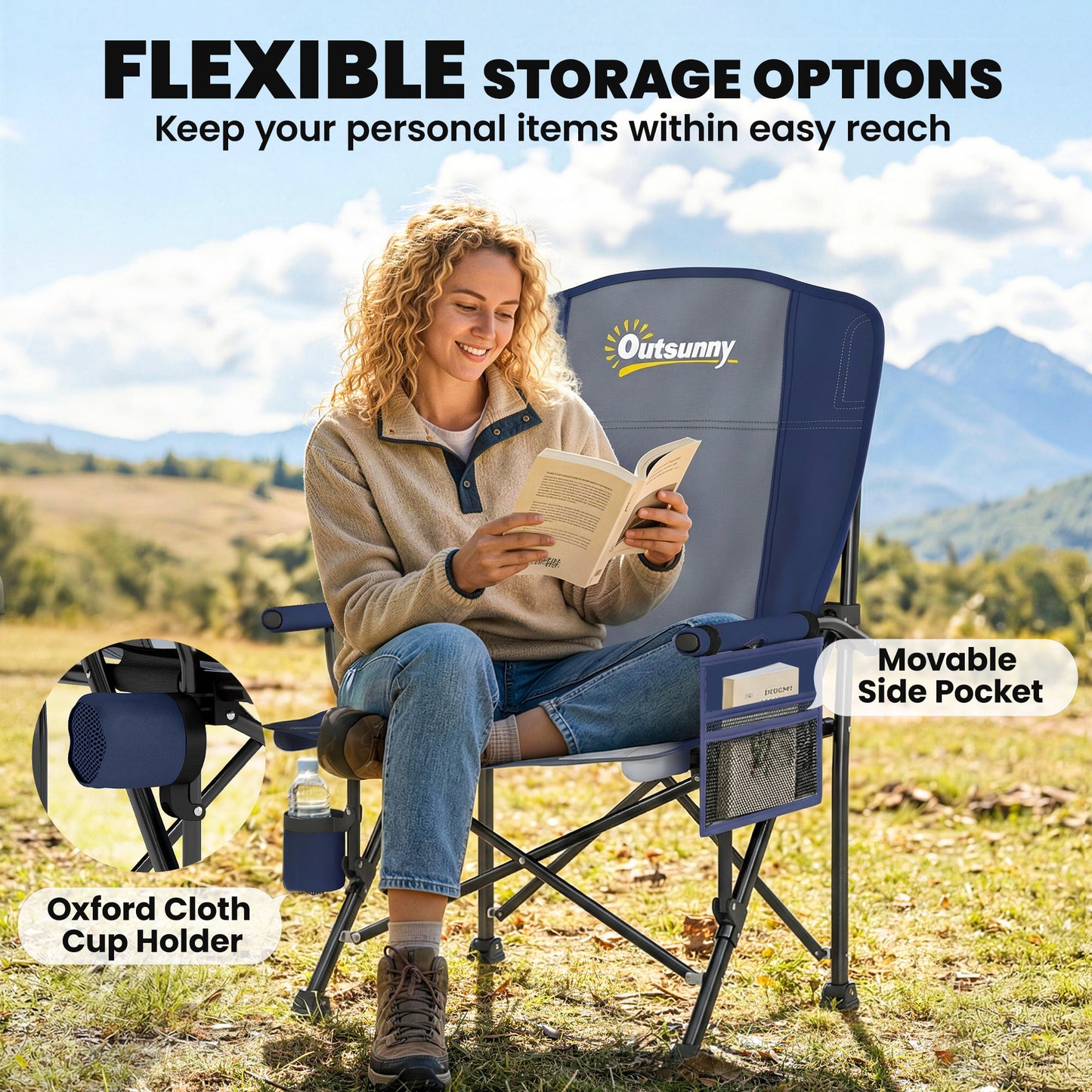 Camping Chair Padded with Side Pocket Dark Blue