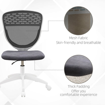 Armless Desk Chair, Mesh Office Chair, Height Adjustable with Swivel Wheels, Grey