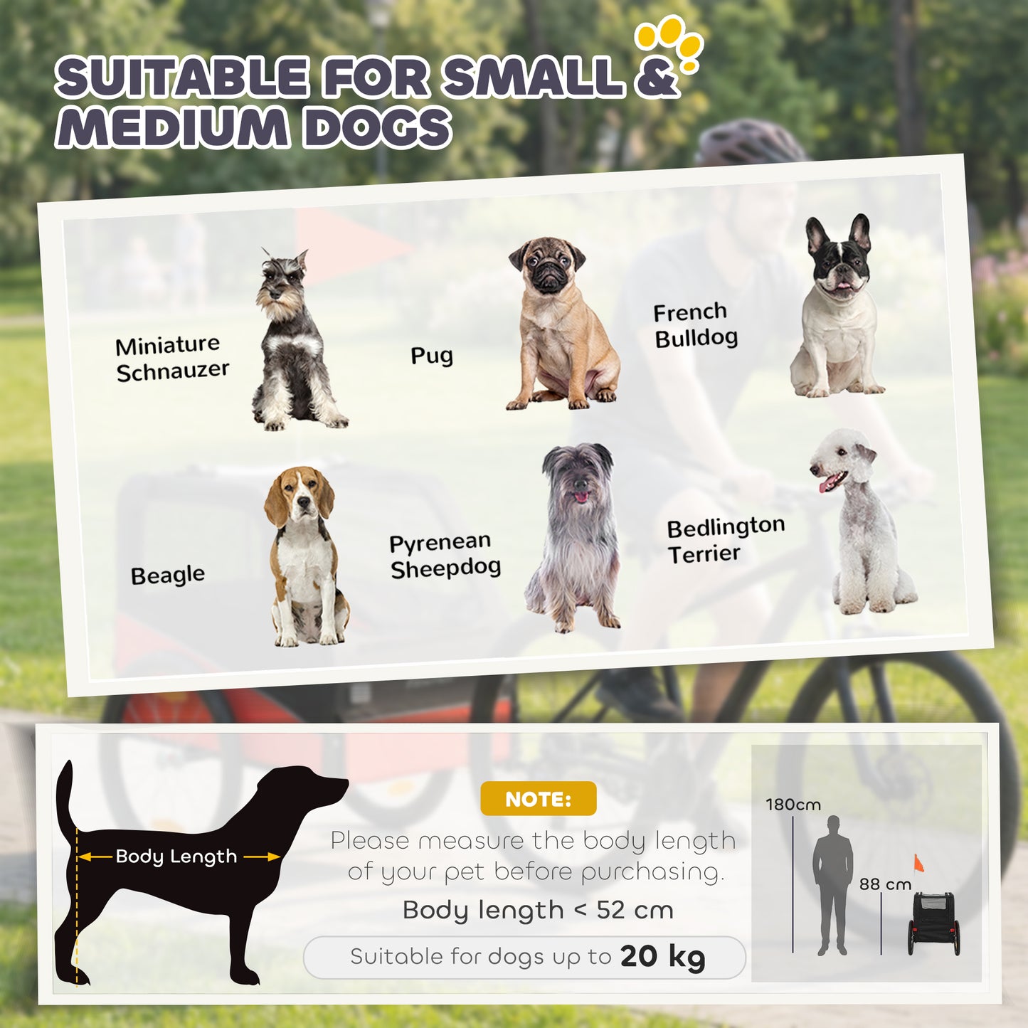 Dog Bike Trailer, Pet Cart Bicycle Carrier for Small and Medium Pets with 20" Inflatable Rubber Wheels, Universal Bicycle Coupler, Reflectors, Flag, Internal Leash, Support Up to 20kg, Red