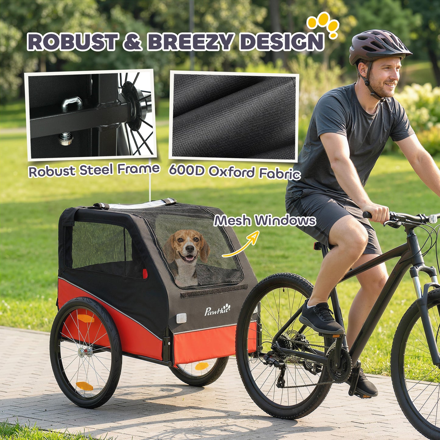 Dog Bike Trailer, Pet Cart Bicycle Carrier for Small and Medium Pets with 20" Inflatable Rubber Wheels, Universal Bicycle Coupler, Reflectors, Flag, Internal Leash, Support Up to 20kg, Red
