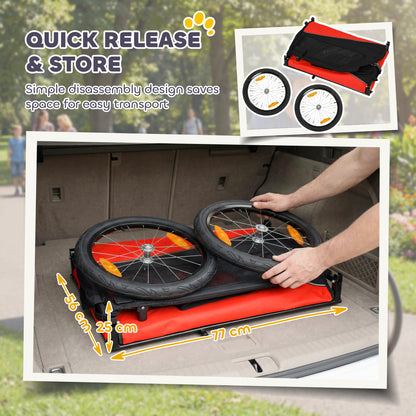 Dog Bike Trailer, Pet Cart Bicycle Carrier for Small and Medium Pets with 20" Inflatable Rubber Wheels, Universal Bicycle Coupler, Reflectors, Flag, Internal Leash, Support Up to 20kg, Red