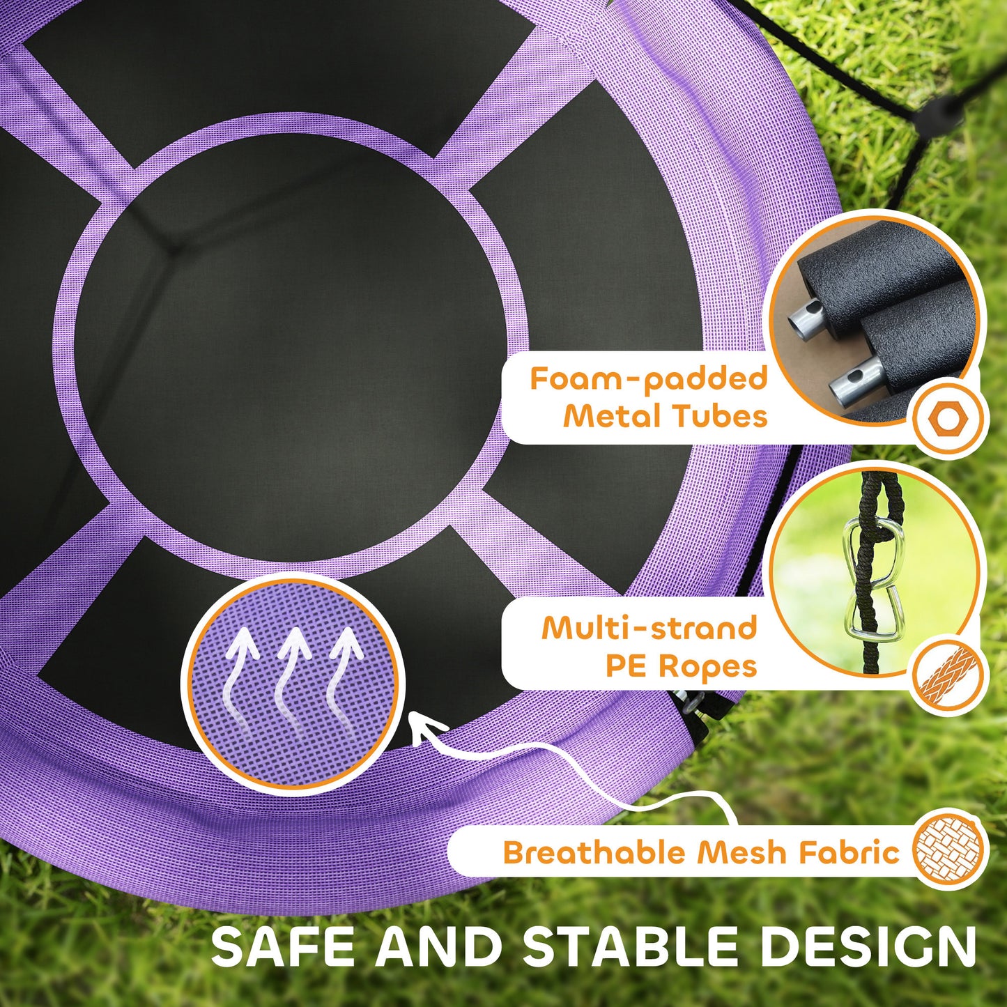 Nest Swing Seat, 100 cm Saucer Tree Swing Set for Kids, Purple