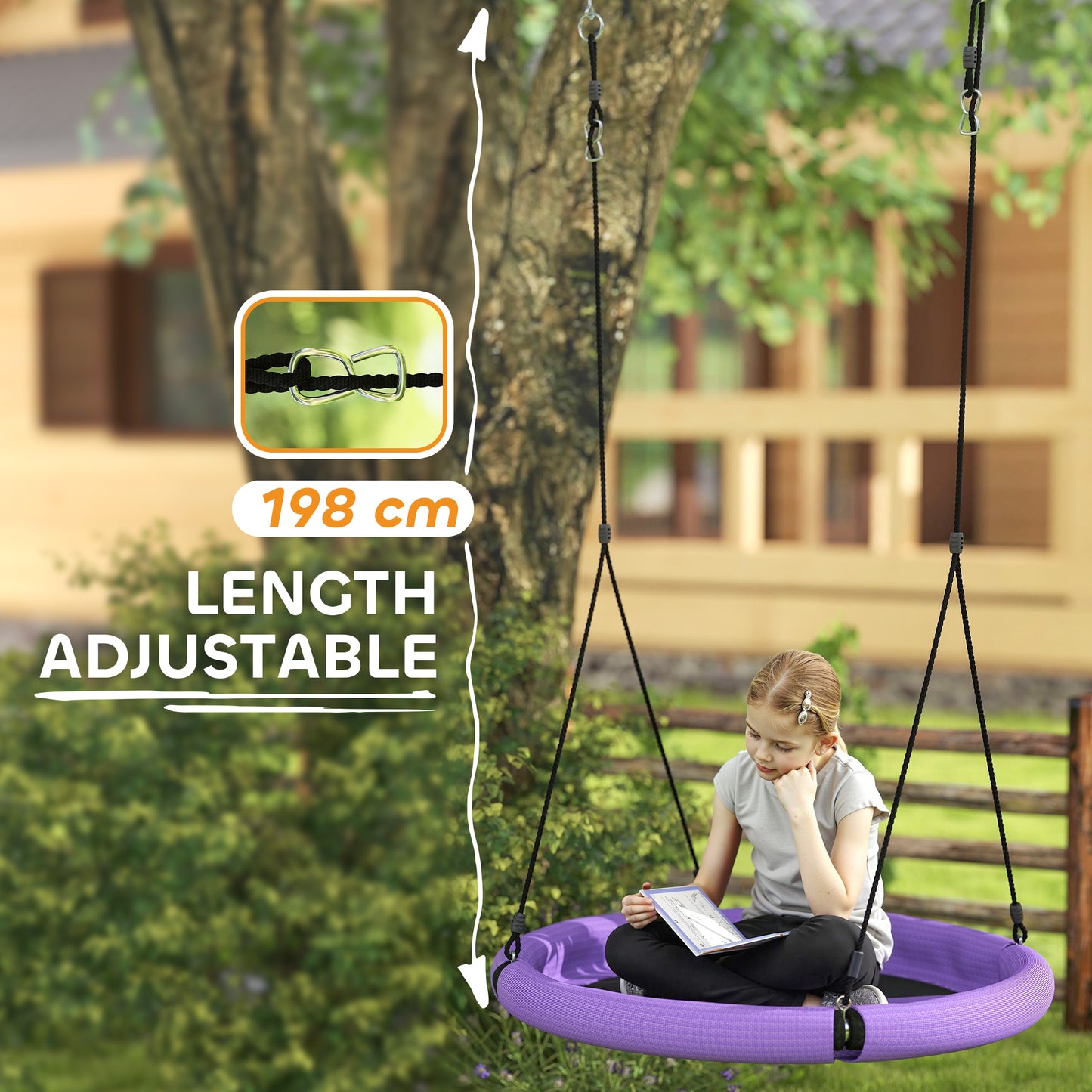 Nest Swing Seat, 100 cm Saucer Tree Swing Set for Kids, Purple
