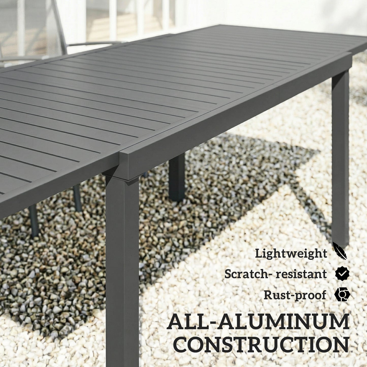 Extending Garden Table for 6-8, Outdoor Dining Table, Dark Grey