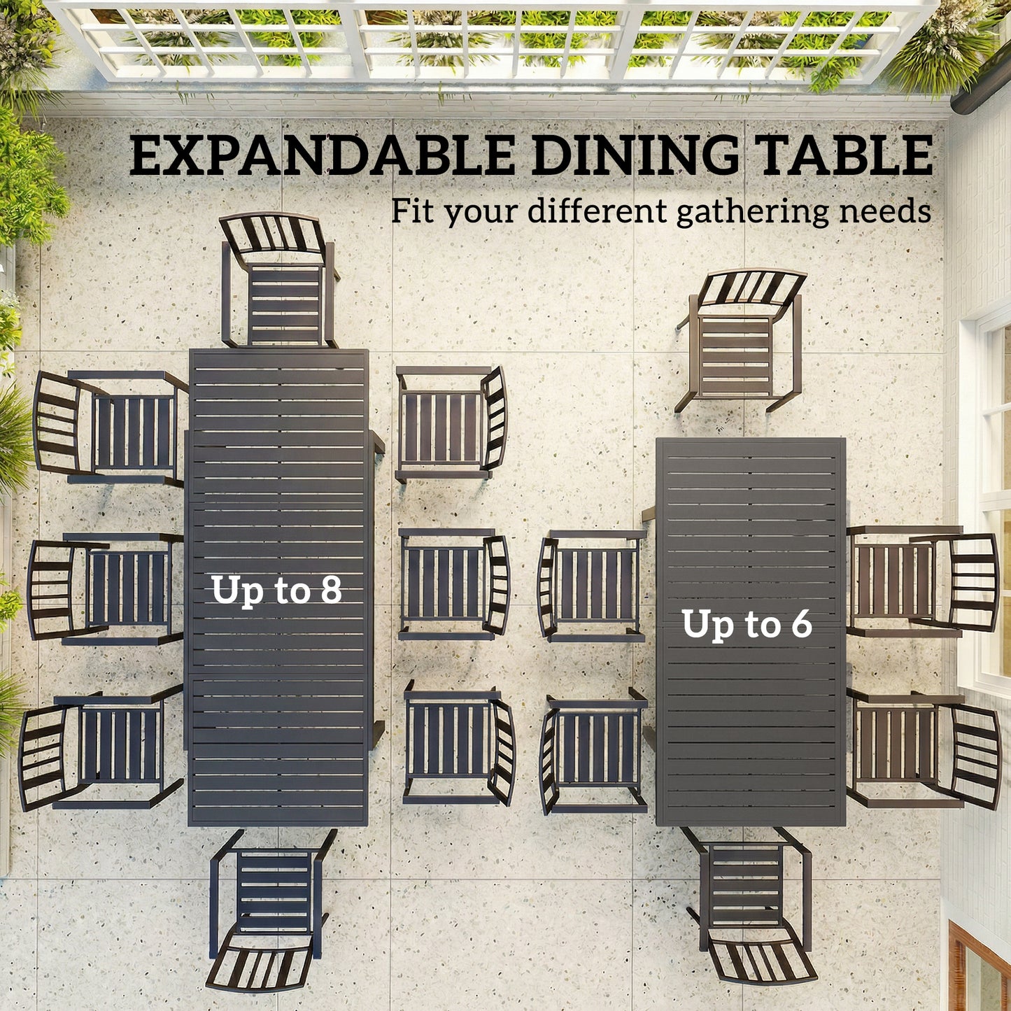 Extending Garden Table for 6-8, Outdoor Dining Table, Dark Grey