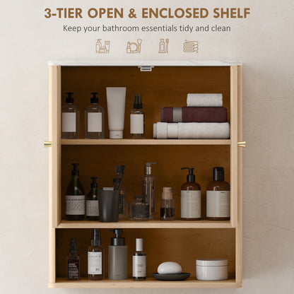Bathroom Wall Cabinet with Adjustable Shelf and Open Shelf, Oak