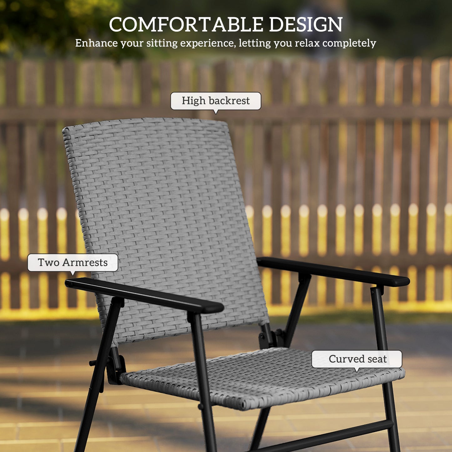 2pcs Rattan Chair Foldable Garden Furniture w/ Armrest Grey