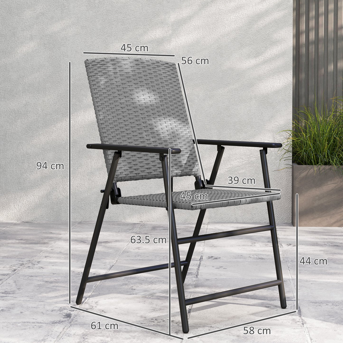 2pcs Rattan Chair Foldable Garden Furniture w/ Armrest Grey