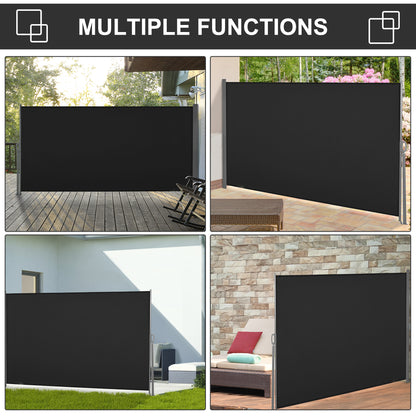 Retractable Side Awning Screen Fence Patio Garden Wall Balcony Screening Panel Outdoor Blind Privacy Divider (3x1.6M, Black)