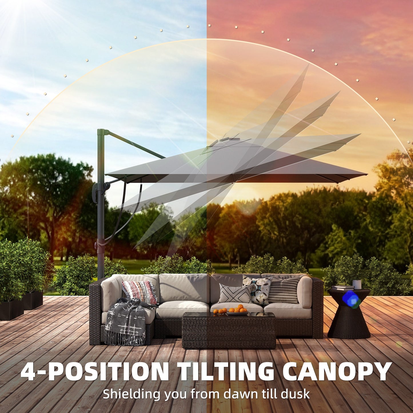 3 x 3 m Garden Cantilever Parasol w/ Light, Cover, Wind Protection