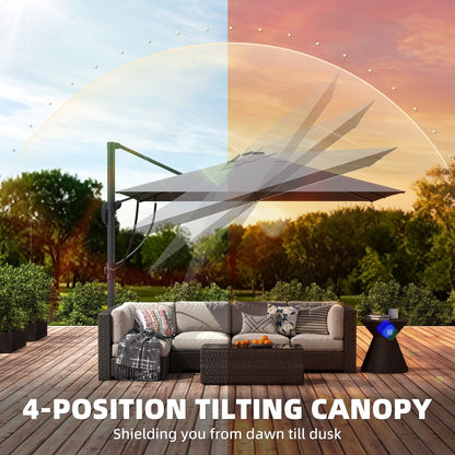 3 x 3 m Garden Cantilever Parasol w/ Light, Cover, Wind Protection