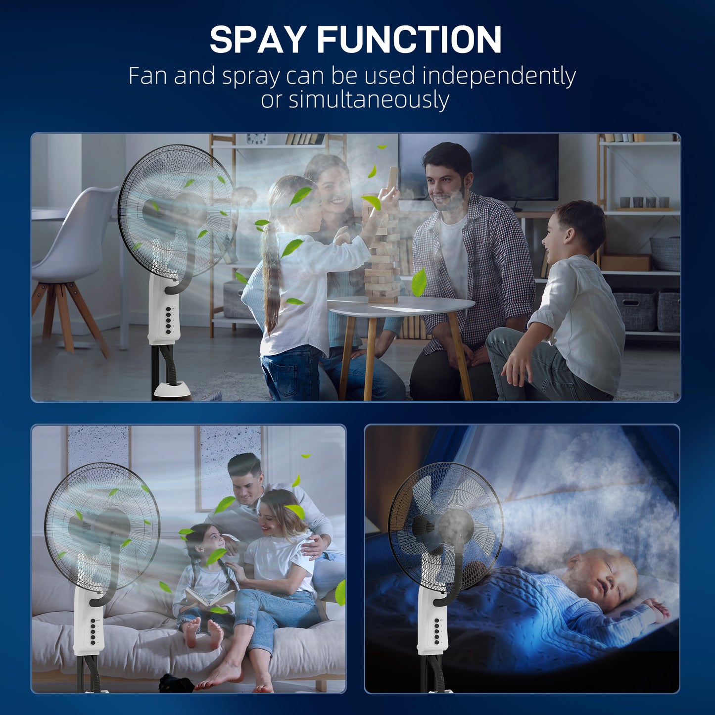 Spray Misting Fan, Floor Fan with Water Mist Spray and 3 Speeds